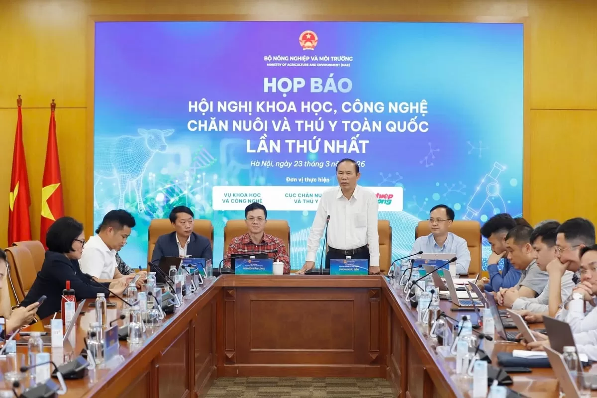 Bộ N&ocirc;ng nghiệp v&agrave; M&ocirc;i trường tổ chức họp b&aacute;o cung cấp th&ocirc;ng tin về Hội nghị Khoa học, C&ocirc;ng nghệ Chăn nu&ocirc;i v&agrave; Th&uacute; y to&agrave;n quốc lần thứ nhất, dự kiến diễn ra từ ng&agrave;y 27 - 28/3/2026 tại Trung t&acirc;m Hội nghị Quốc gia, H&agrave; Nội. Ảnh: Khương Trung.